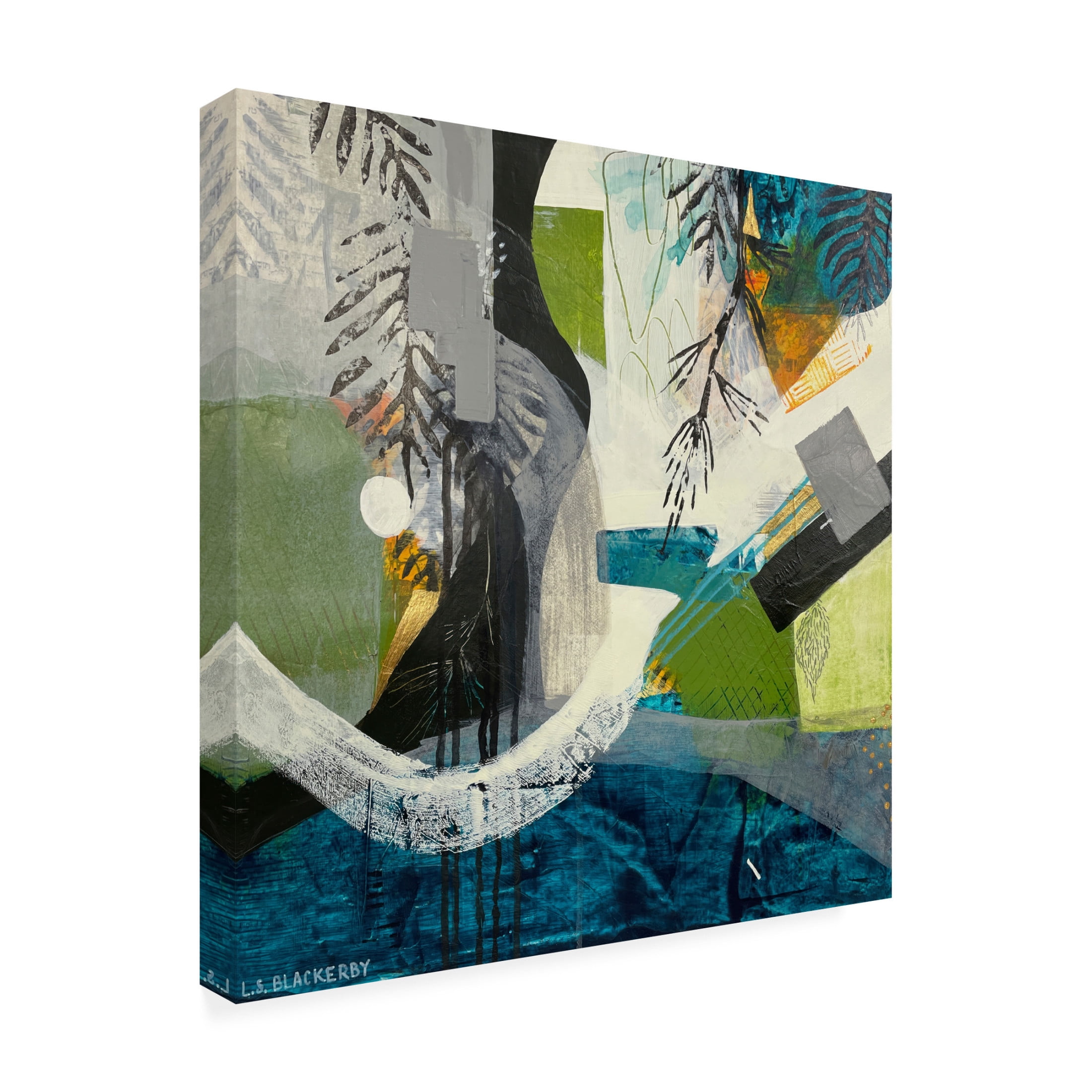 Canvas Wall Art - Linda S. Blackerby 'Woodlands Mountain Lake 2' Wall Art for Living Room, Bedroom, or Office Décor by Trademark Fine Art - 14 x 14 Inches