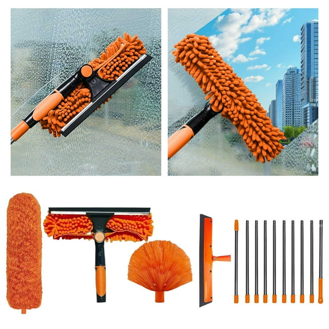 Cleaning Kit for Cleaning Brush 2 with Telescopic Pole and Duster for Ceiling Fans Windows Walls Lampshades – High Reach Cleaning System for Home Use
