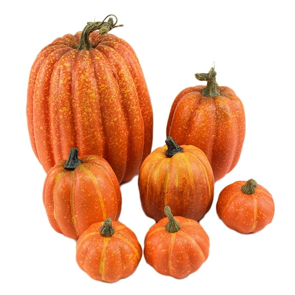 Harliver Fall Pumpkin Decor, 7 PCS Orange Fake Pumpkin Fall Decorations, Artificial Pumpkins Harvest Faux Foam Pumpkins for Fall Autumn Halloween Thanksgiving Decorations Outdoor