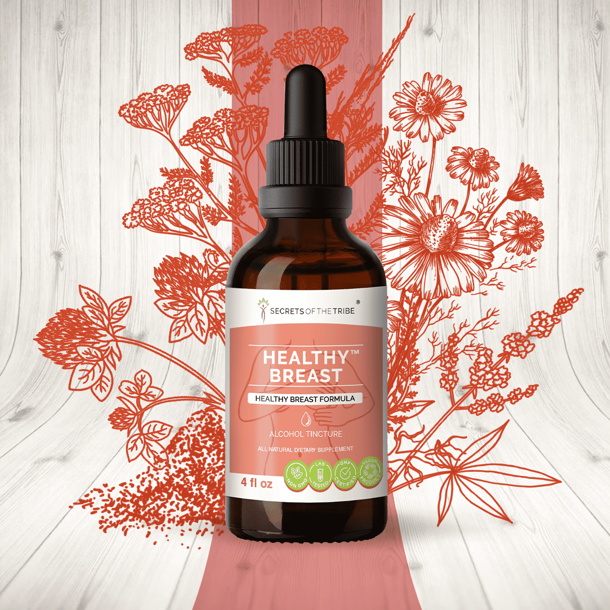 Healthy Breast Alcohol Extract, Tincture, Burdock, Vitex, Wild Yam, Red