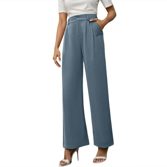 EDFBUYKRS Womens Linen Pants Petite Short Length Women's Casual Pants High Waist Wide Leg Trousers Loose Straight Pants Elegant Comfortable Long Dress Pants for Spring Summer Daily Wear S