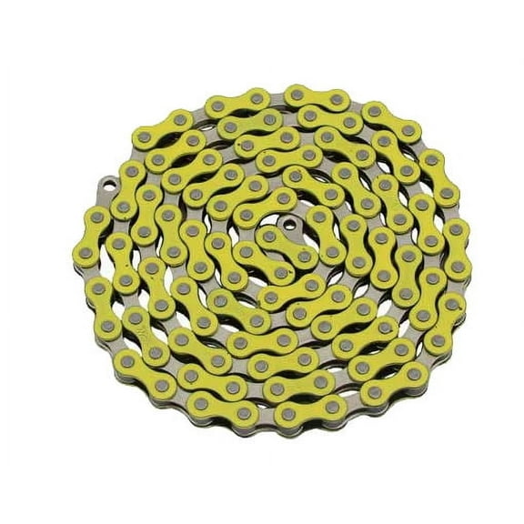 YBN Bicycle Chain TwoTone, (Single-Speed, 1/2 x 1/8-Inch, 112L) (Yellow/Steel Bicycle Chrome )