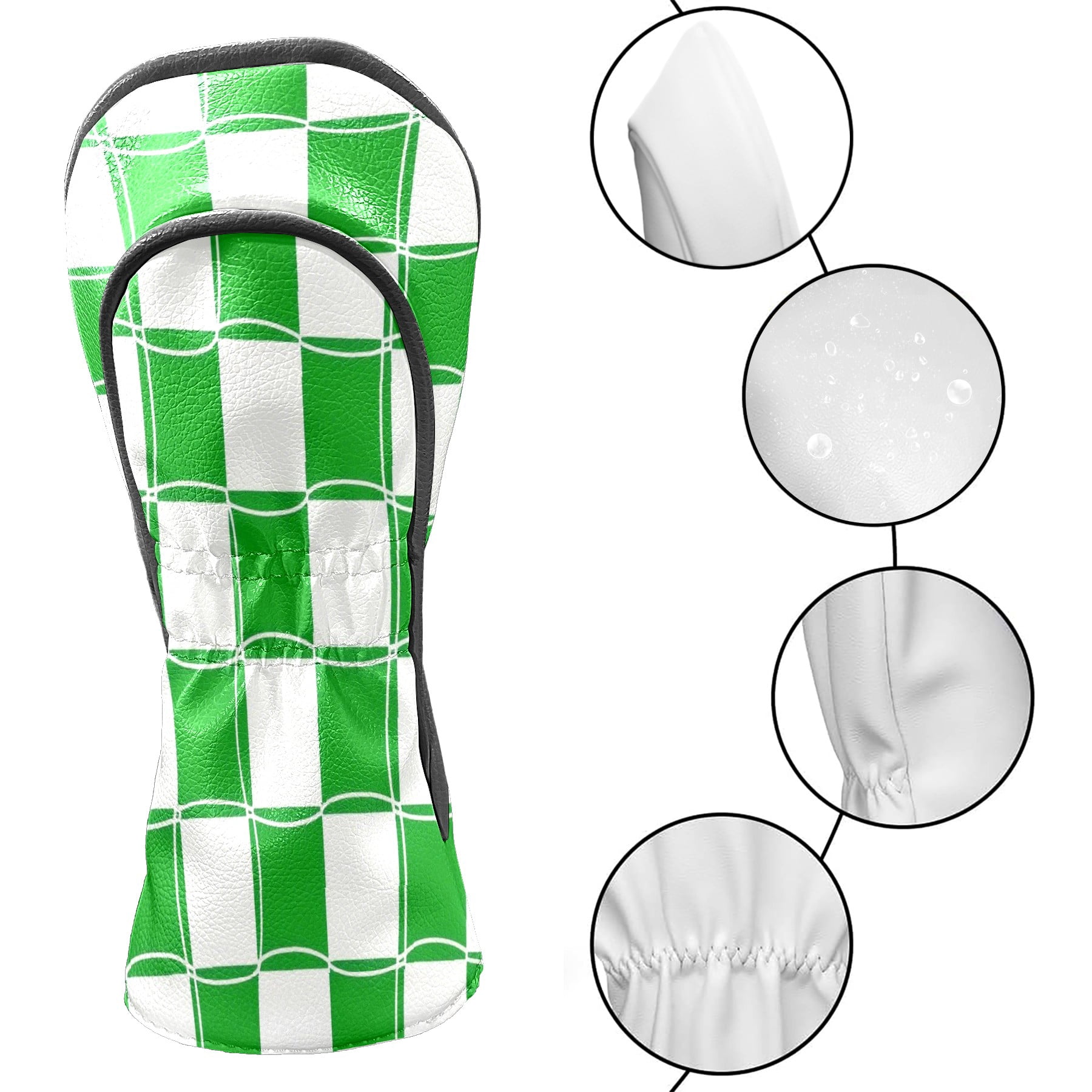 Golf Club Headcovers High Quality Waterproof Leather Golf Head Cover Set Men Women Driver Head Cover Exclusive Gift for Golf Lovers Green Grid