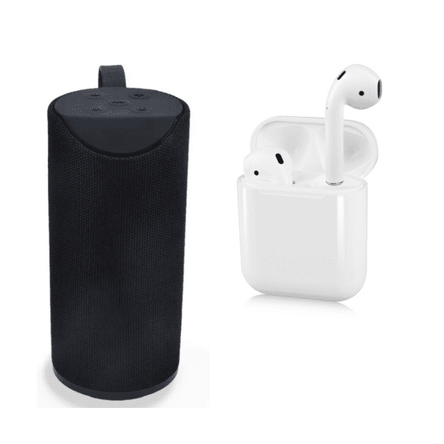 Combo bocina bluetooth con radio FM negro + audifonos inalambricos