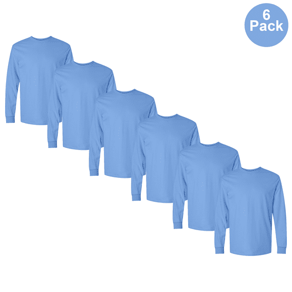 Gildan Men's Ultra Cotton Long Sleeve T-Shirt, Durable Classic Fit Tee, Carolina Blue, 6 Pack, S