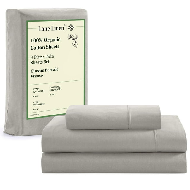Juego de sábanas LANE LINEN 100% algodón orgánico, tamaño doble, color plateado