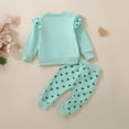 thumbnail image 4 of Staki Toddler Baby Girl St Patricks Day Outfit Ruffle Sleeve Letters Print Lucky Charm Sweatshirt Pants Headband 3Pcs Set St Patricks Day Outfits for Girls 3M,6M,12M(Green,6-12 Months), 4 of 9