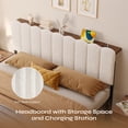 thumbnail image 2 of Pinmoco Tête de Lit Rembourrée Format Grand avec Tablette de Rangement, Station de Recharge Type‐C et USB, Lumières DEL, Velours Rayé Beige Moderne, Tête de Lit Seulement, 2 of 11