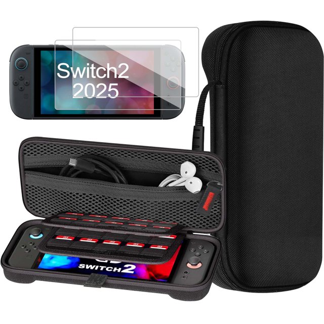 Carrying Case for Nintendo Switch 2, Waterproof Portable Travel Carry Case Game Storage Bag with 2 Screen Protectors, Black