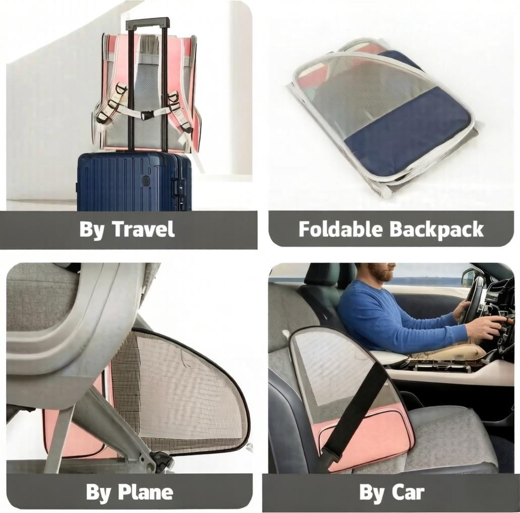 Pet Backpack Carrier for Small Dogs & Cats | Up to 15lbs Capacity | Foldable with Breathable Mesh Windows | Ideal for Travel, Hiking & Outdoor Adventures（Pink）