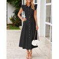 thumbnail image 2 of Vestido ZESICA 2025 de verano con botones bohemio, cuello en V, cuello en V, negro para mujer, 2 of 7