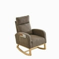thumbnail image 3 of Accent Rocking Chair, Modern Fabric Armchair with High Backrest and Headrest, Chaise Lounge Rocker with 2 Storage Side Pockets and Solid Wood Base for Living Room or Bedroom, Coffee, 3 of 7