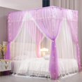 thumbnail image 2 of 4 Corners Post Ruffle Princess Bed Canopy Curtain-Double Layer Cozy Drape Netting 4 Opening Mosquito Net for Girls Adults Bedroom Decoration (Double-Purple, 59" W*82" L*82"*H/(Queen)), 2 of 14