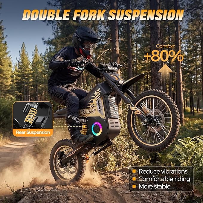 Electric Dirt Bike for Adults & Teens, 3550W, 41MPH, Up to 60 Miles Range, 48V/22AH Removable Battery, Hydraulic Brakes, 14"/12" Fat Tire Off-Road E-Dirt Bike for Age 13+, Gold