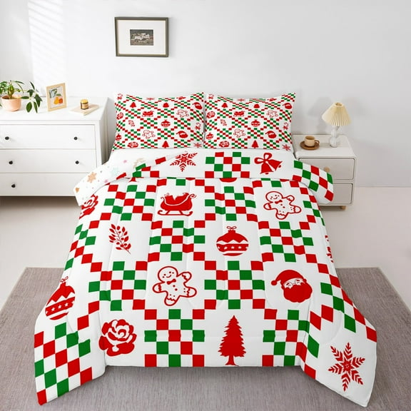 Castle Fairy Gingerbread Man 2pcs Bedding Comforter Set for Teenagers,Green Red Twin Comforter Sets,Merry Christmas Breathable Bedding Set,Super Cozy Room Decor