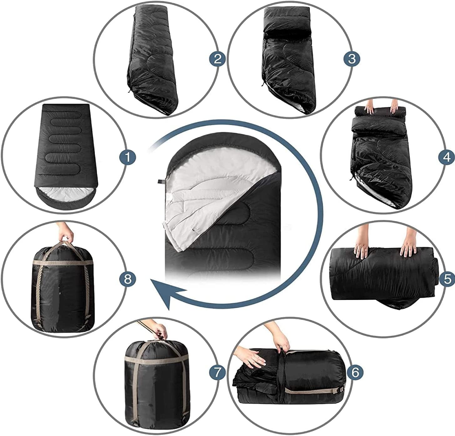 10 Pack Bulk Wholesale of Cold Weather Hooded Sleeping Bags for Adults, Kids, Homeless, Camping, Indoors, Outdoors - 10 Count Hooded Sleeping Bags in Black 71"L x 30"W