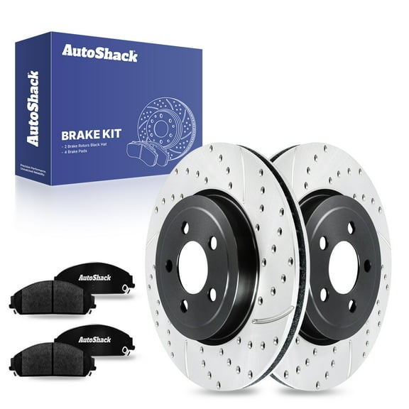 AutoShack Front Vented Drilled & Slotted E-Coated Brake Rotors   Ceramic Pads 6-PC Brake Kit Replacement for 2006-2023 Dodge Charger 2005-2023 Chrysler 300 ShadowGuard 13.58" (345 mm)