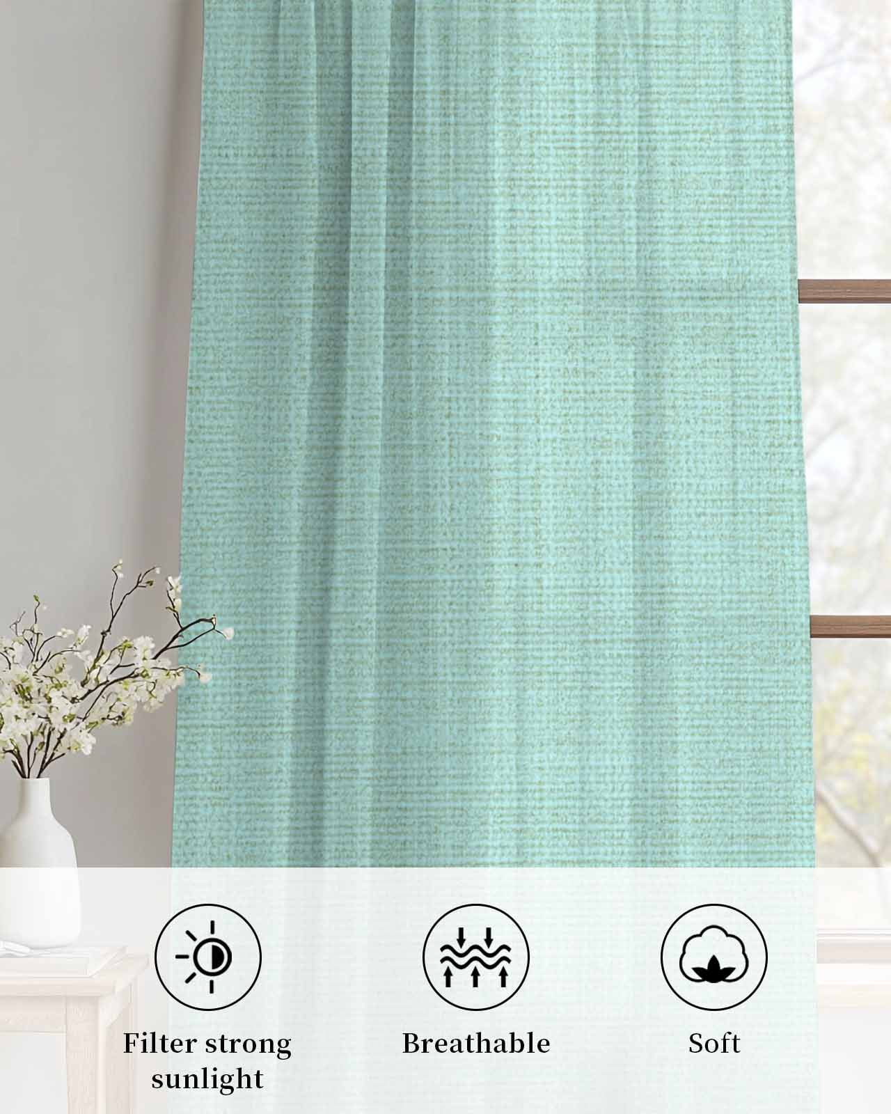 Linen Mint Green Sheer Curtains 54 Inch Length 2 Panels Set for Living Room/Bedroom, Modern Minimalist Pure Solid Color Kitchen Curtains Grommet Semi-Sheer Curtains Drapes Window Treatments 42"x54"x2