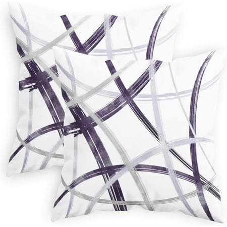 

CaliTime Throw Pillow Cases Pack of 2 Cozy Fleece Arc-Shaped Abstract Geometric Lines Decorative Cushion Covers for Couch Bed Sofa Farmhouse Decoration 16x16 Inches Deep Purple Grey