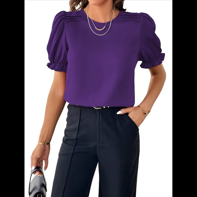 Blusa de de Corta , Elegante y con Cuello para Mujer, Blusa de Verano. Púrpura S