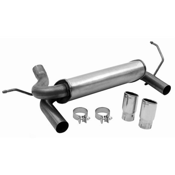Fits 2007-2018 Jeep Wrangler JK Dynomax Exhaust System Kit 39510 Super Turbo Axle Back System; Stainless Steel; With Muffler; 2-1/2 Inch Pipe Diameter; Single Exhaust With Dual Exit; Rear Exit