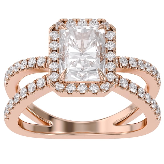 AFFY IGI Certified Criss Cross Halo Solitaire Engagement Ring for Women, 2.50 Carat (ctw) Radiant and Round Lab Grown Diamond Ring In 14K Solid Rose Gold F-G Color, VS-SI Clarity Jewelry Size-10