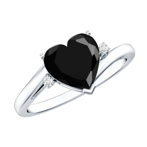 Rosec Jewels Lab Created Black Diamond Heart Engagement Ring - 8 mm - Black and White Diamond Ring - AAAA Grade - with Jewelry Box, 925 Sterling Silver, US 4.00