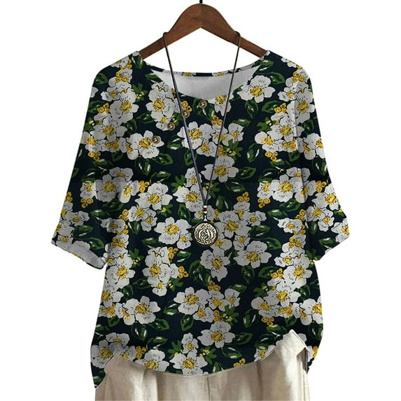CLOOCL Oversized Blouse Retro Floral Pattern Printed Mid Sleeve Shirts Female Clothing