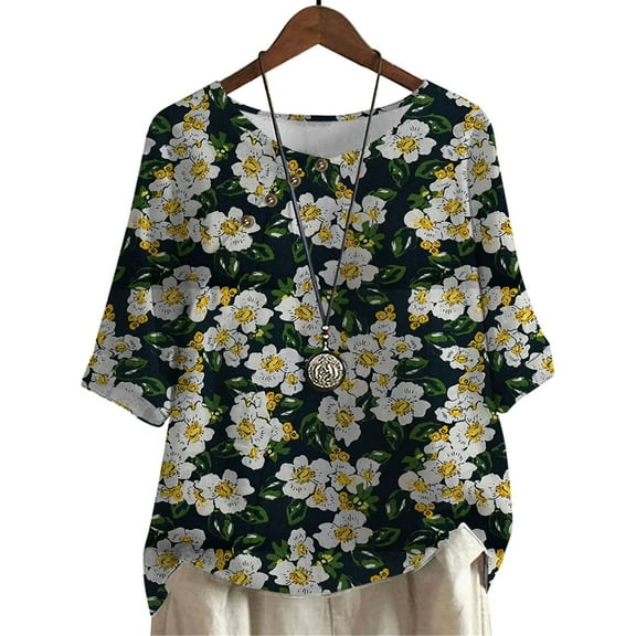 CLOOCL Oversized Blouse Retro Floral Pattern Printed Mid Sleeve Shirts Female Clothing
