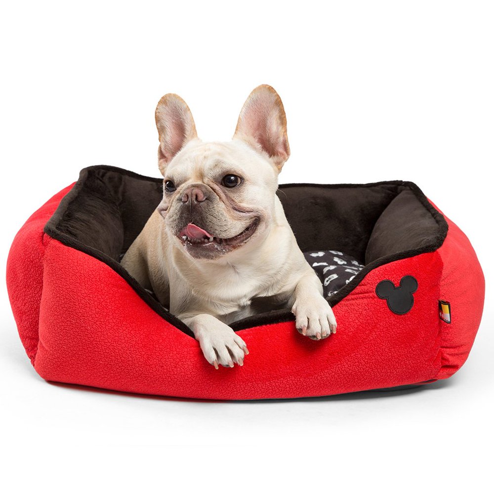 Disney Mickey Mouse Rectangular Corded Cuddler Pet Dog Bed, 24"x24" Red