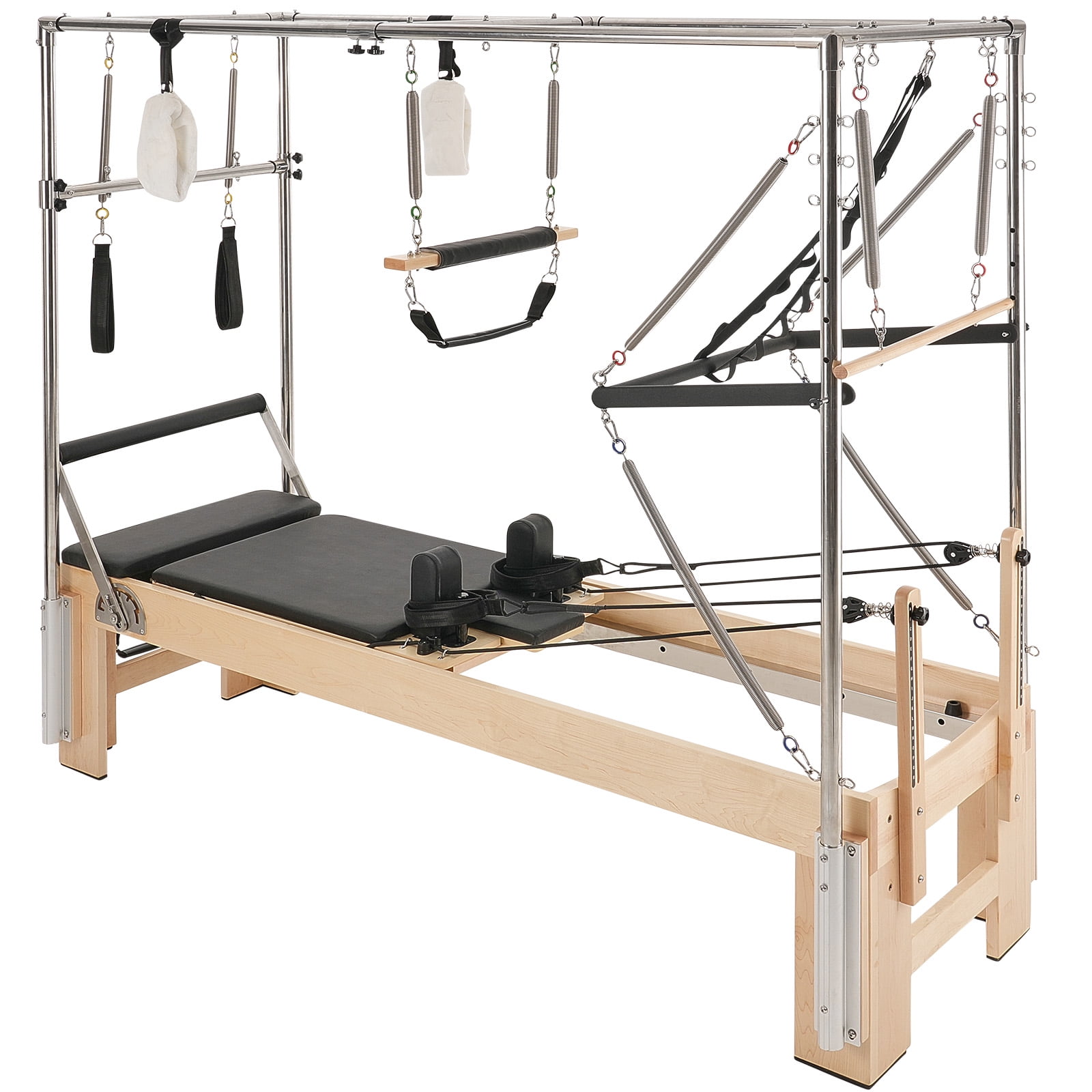 KFFKFF Pilates Trainer, Home Gym Studio Wood Pilates Apparatus, Dual Resistance Exercise Gear with Reformer Box and Jump Board, Suitable for Novice and Experienced Users, Supports Up to 400 LBS