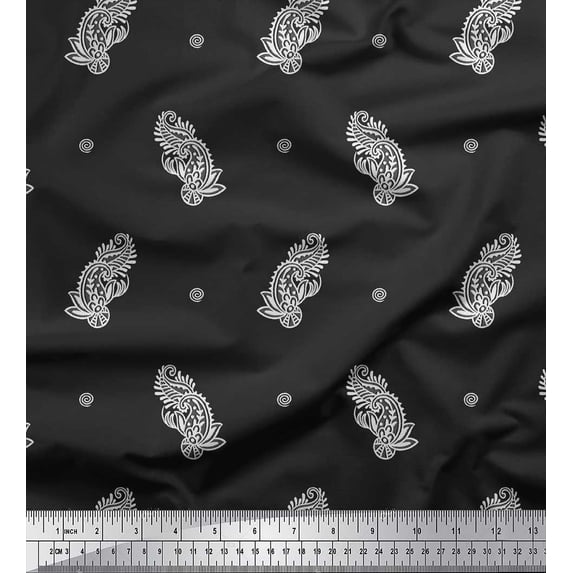 Soimoi Satin Silk Fabric Spiral & Paisley Block Print Fabric by Yard 42 Inch Wide