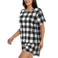 thumbnail image 2 of Bingfone Black White Plaid Print Pajamas Sets for Women Soft Short-Sleeved Pjs with Lounge Shorts Two Piece Sleepwear, 2 of 8