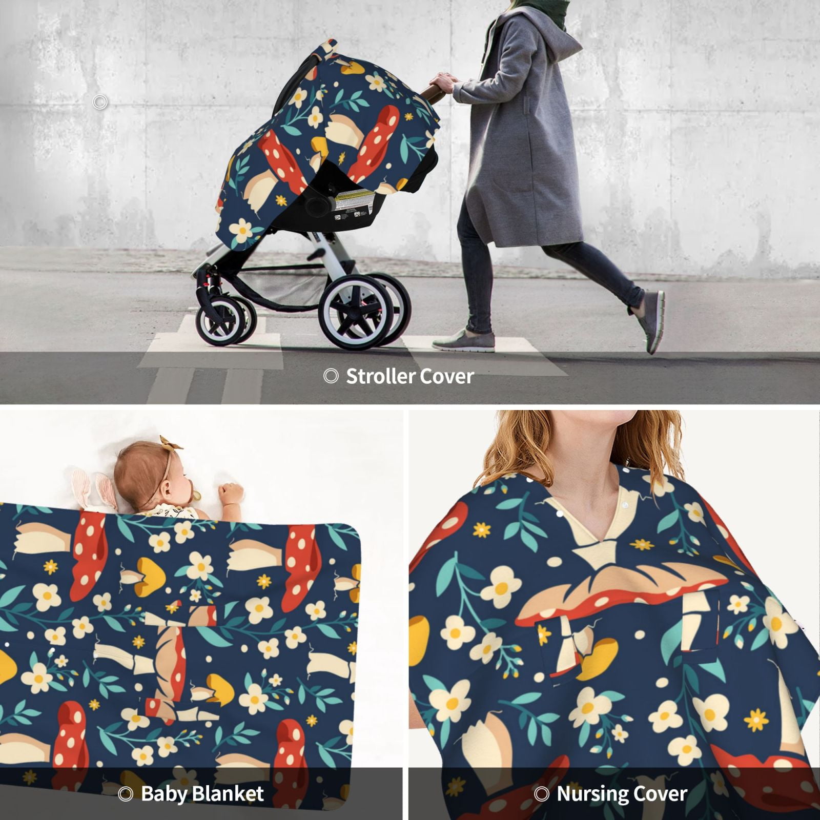 Car Seat Cover Baby - Colorful Mushrooms (4) Breathable Infant Car Seat Cover for Baby Carseat, Lightweight Comfort Baby Essentials Must Haves Newborn Stuff for Girl Boy