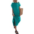 thumbnail image 3 of Lucakuins - Vestido de playa informal de verano para mujer, color sólido, manga corta de murciélago, cuello redondo, vestido dividido Lucakuins  moda, 3 of 8