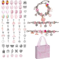 Bracelet Making Kit Jewelry Making Supplies with Beads Pendant DIY Craft Gifts Set for Women, Pink
