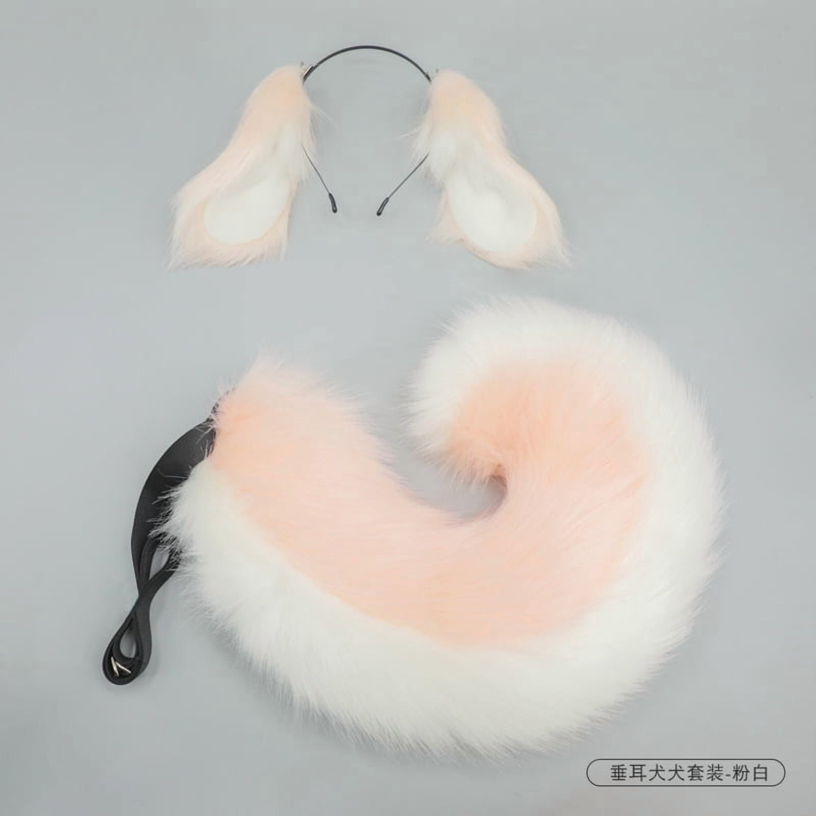 Anime Dog Ears Headband Furry Plush Tail Set Halloween Animal Party Costumes Fursuit Dog Therian Ear Tail Accessories