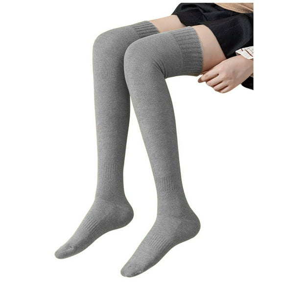 Fgnfyis Women's Solid Over The Knee Casual Socks Thick Warm Winter Stockings Comfortable Stretchable Light Gray One Size