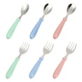 thumbnail image 2 of Juego de 6 cucharas y tenedores creativos de acero inoxidable para niños (colores surtidos), 2 of 7