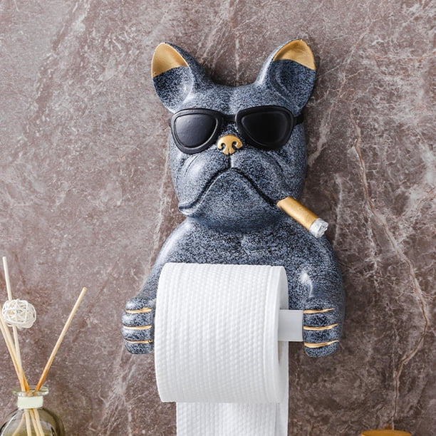 Soporte de papel higiénico de resina Macarena escultura de perro Estante de tejido montado en la pared gris