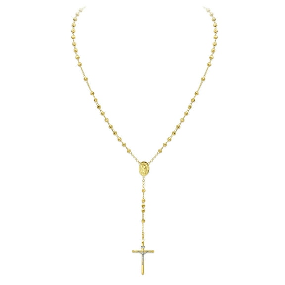Wellingsale 14k Yellow Gold Polished 4mm Beaded Rosary Necklace - 20"