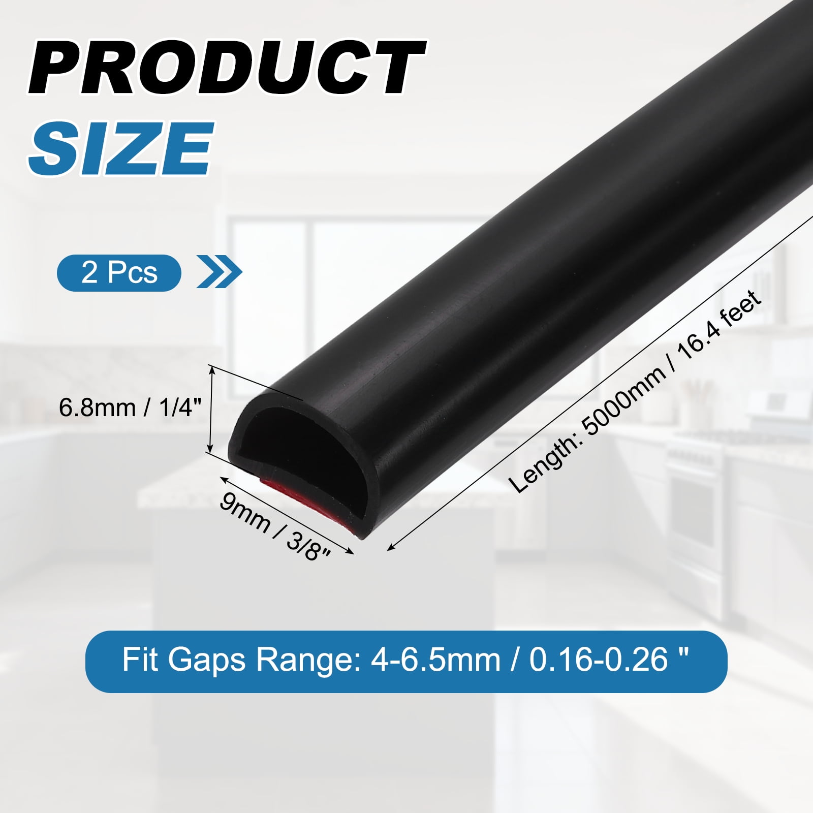Uxcell 16.4FT Silicone D Shape Weather Stripping, 2Pcs Self Adhesive Doors Seals, Black