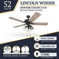 thumbnail image 3 of Prominence Home Lincoln Woods 52" Bronze Industrial Ceiling Fan with 5 Blades, 3 Arm Cage Light Kit, Pull Chains & Reverse Airflow, 3 of 15