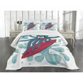 thumbnail image 3 of Ambesonne Ride the Wave Quilted Bedspread Set 3 Pcs, Surfer Octopus, King Size, Petrol Blue Turquoise, 3 of 5