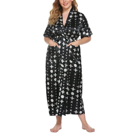 

UKAP Women Kimono Robes Lightweight Satin Robe Short Sleeve Bathrobe Soft Sleepwear Ladies Oversize Loungewear XL-4XL