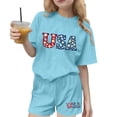 thumbnail image 2 of Stamzod 4Th Of July Girls Summer Outfits Casual Short Sleeve T-Shirt and Shorts Lounge Set Sky Blue B 11-12Years, 2 of 7