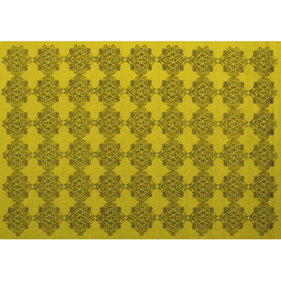 Ahgly Company Machine Washable Indoor Rectangle Abstract Yellow Contemporary Area Rugs, 6' x 9'