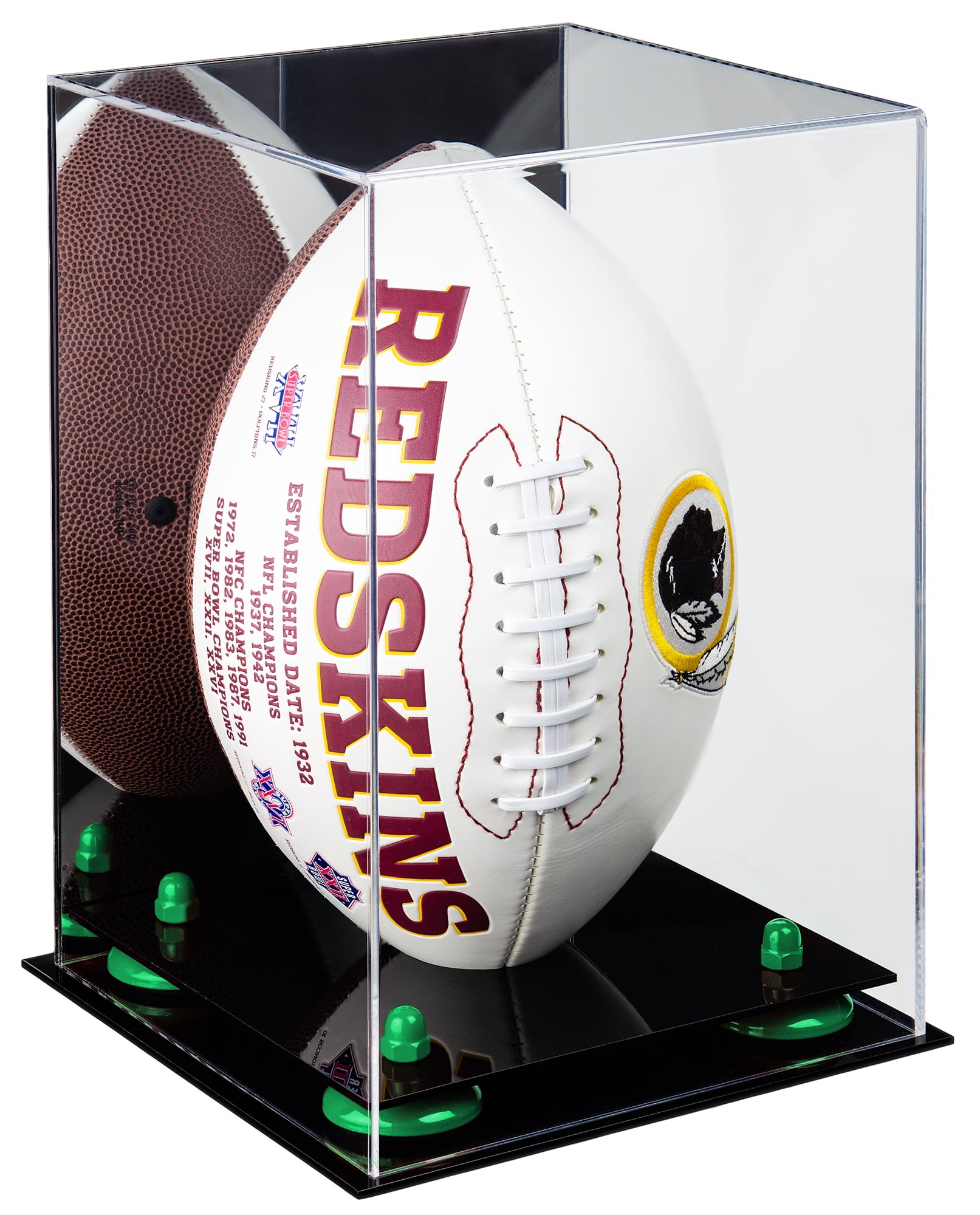 Deluxe Acrylic Football Display Case with Mirror and Green Risers (A060