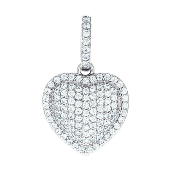 925 Sterling Silver Womens Cubic Zirconia Puff Love Heart Pendant Necklace 29.5x18.3mm Wide Pendant for Women