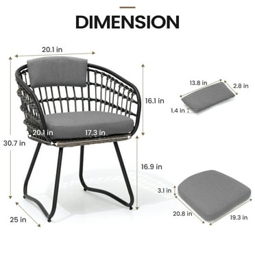 Pellebant Outdoor Patio Wicker Dining Chairs PE Rattan Seating Set with Cushion Grey - Set of 2